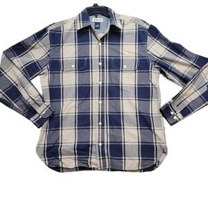Magellan Sportswear Plaid Button‎ Down  Mens  Medium Beige Blue Cotton Casual